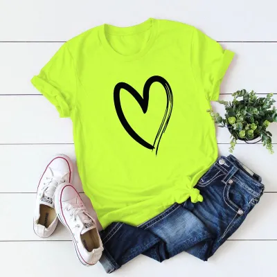 S-5XL Women Simple Heart-shape Print Short Sleeve T-shirt