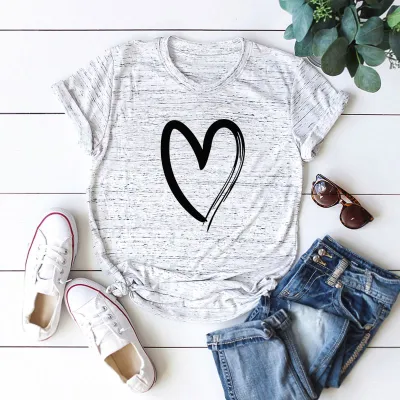 S-5XL Women Simple Heart-shape Print Short Sleeve T-shirt