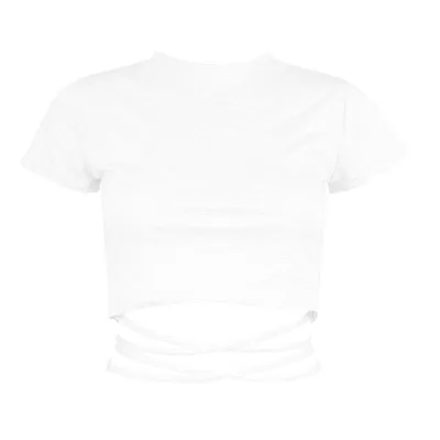 Women Short-sleeve Lace Up Crop Top Slim Fit Polyester