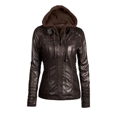 Women Punk Style Casual Long Sleeve Zipper PU Leather Jacket