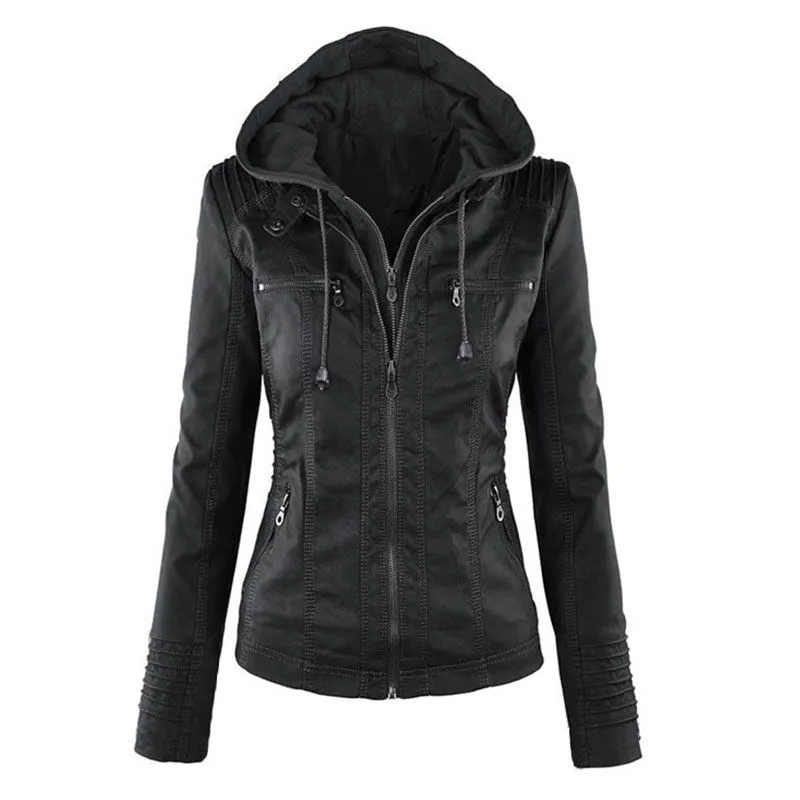 Women Punk Style Casual Long Sleeve Zipper PU Leather Jacket