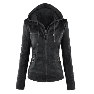 Women Punk Style Casual Long Sleeve Zipper PU Leather Jacket