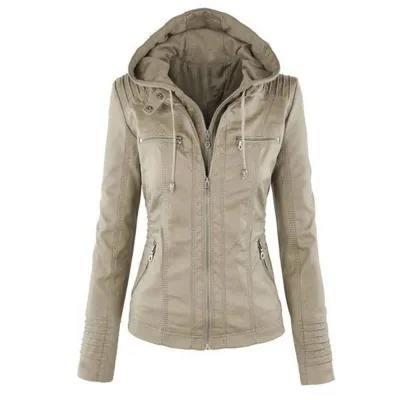Women Punk Style Casual Long Sleeve Zipper PU Leather Jacket