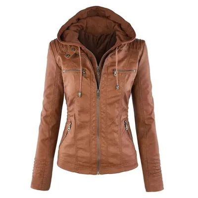 Women Punk Style Casual Long Sleeve Zipper PU Leather Jacket