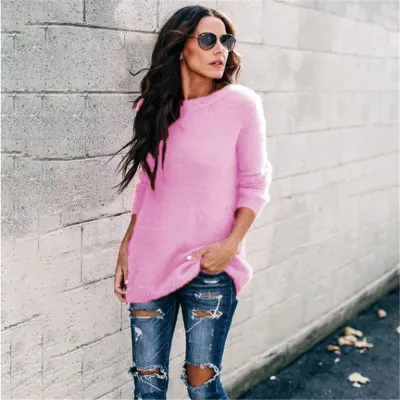 S-5XL Women Solid Color Long-sleeve Pullover Sweater Urban Leisure Loose Fit