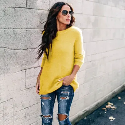 S-5XL Women Solid Color Long-sleeve Pullover Sweater Urban Leisure Loose Fit