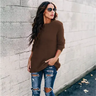 S-5XL Women Solid Color Long-sleeve Pullover Sweater Urban Leisure Loose Fit