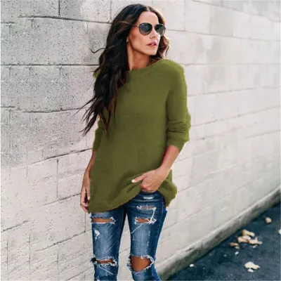S-5XL Women Solid Color Long-sleeve Pullover Sweater Urban Leisure Loose Fit