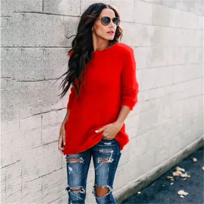 S-5XL Women Solid Color Long-sleeve Pullover Sweater Urban Leisure Loose Fit