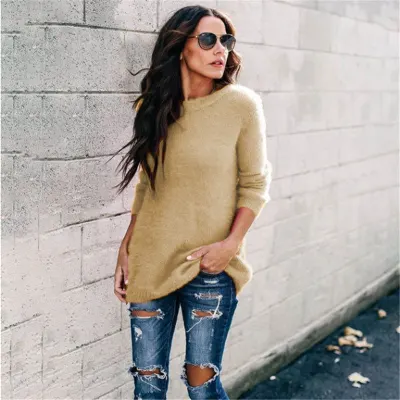 S-5XL Women Solid Color Long-sleeve Pullover Sweater Urban Leisure Loose Fit