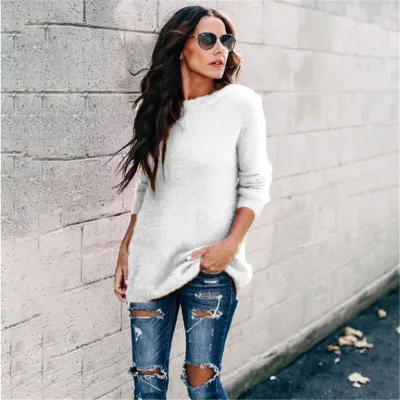 S-5XL Women Solid Color Long-sleeve Pullover Sweater Urban Leisure Loose Fit
