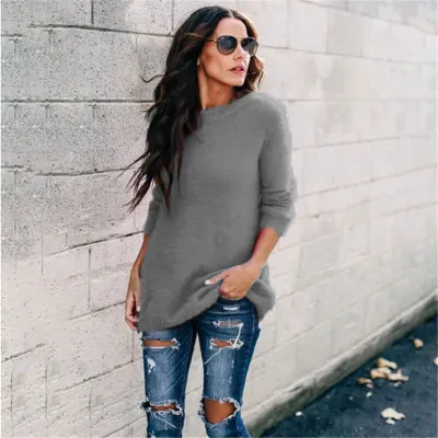 S-5XL Women Solid Color Long-sleeve Pullover Sweater Urban Leisure Loose Fit