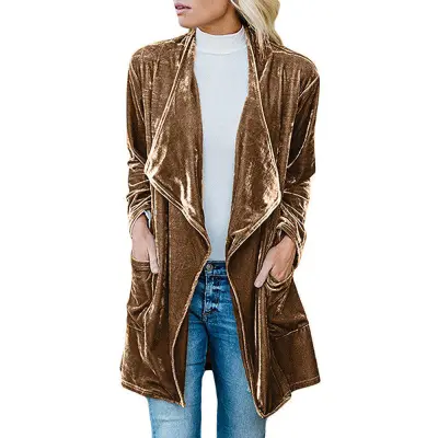 S-XXL Fashion Solid Color Velvet Fabric Lapel Coat