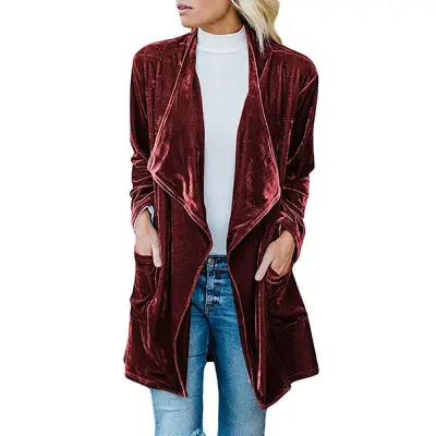 S-XXL Fashion Solid Color Velvet Fabric Lapel Coat