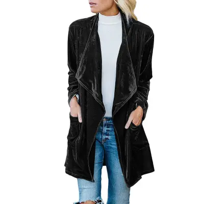 S-XXL Fashion Solid Color Velvet Fabric Lapel Coat