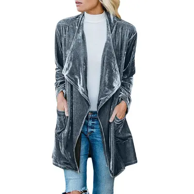 S-XXL Fashion Solid Color Velvet Fabric Lapel Coat