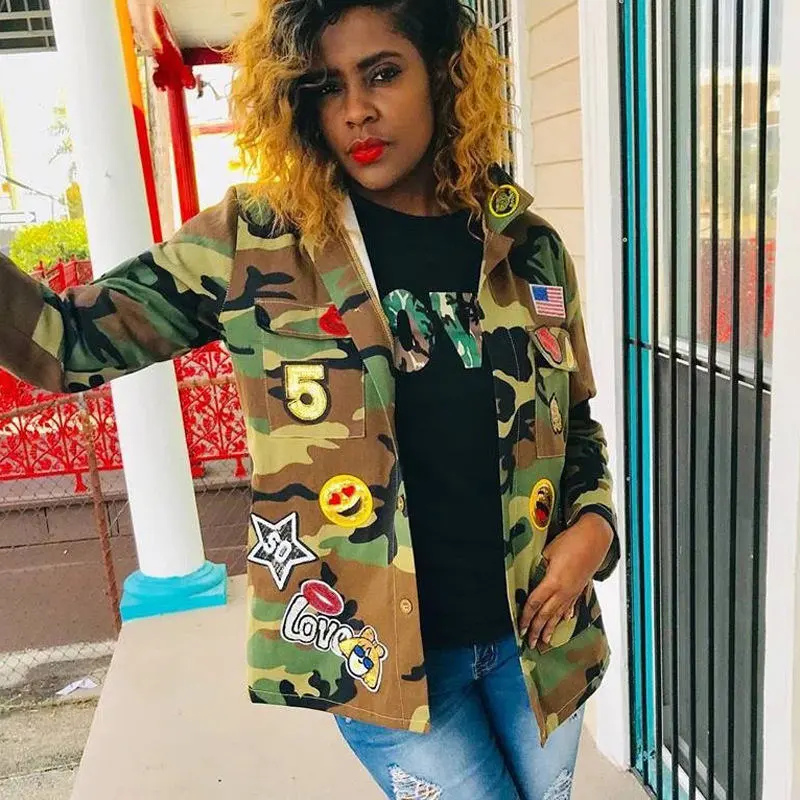 Women's Camouflage Print Lapel Loose Jacket