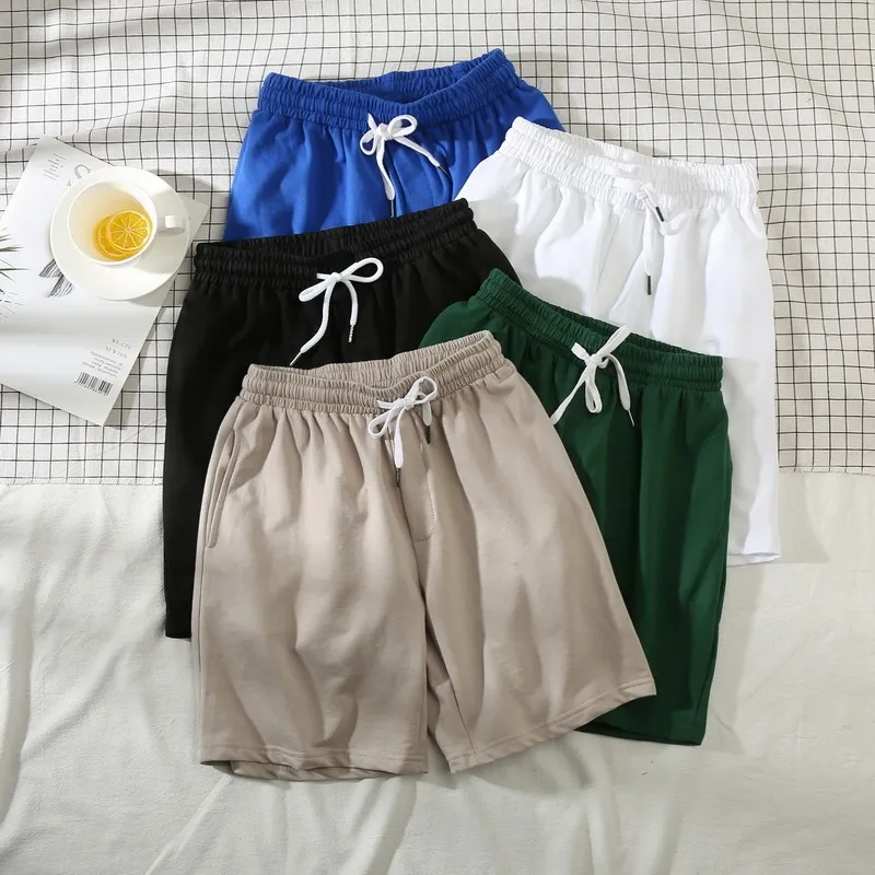 Men Casual Solid Color Drawstring Waist Beach Sports Summer Shorts