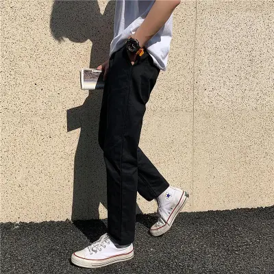 Men Casual Solid Color Straight Leg Design Cropped Work Pants