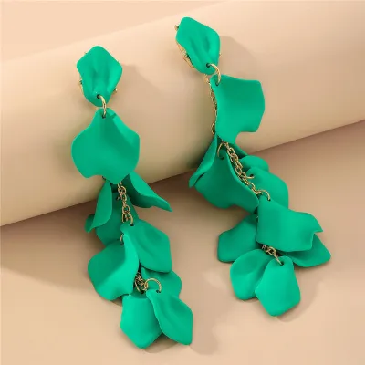 Temperament Creative Rose Petal Pendant Alloy Drop Earrings for Women