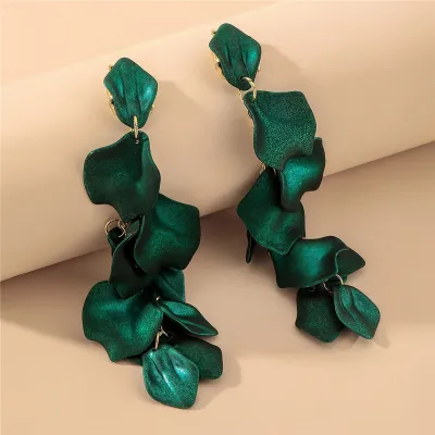 Temperament Creative Rose Petal Pendant Alloy Drop Earrings for Women