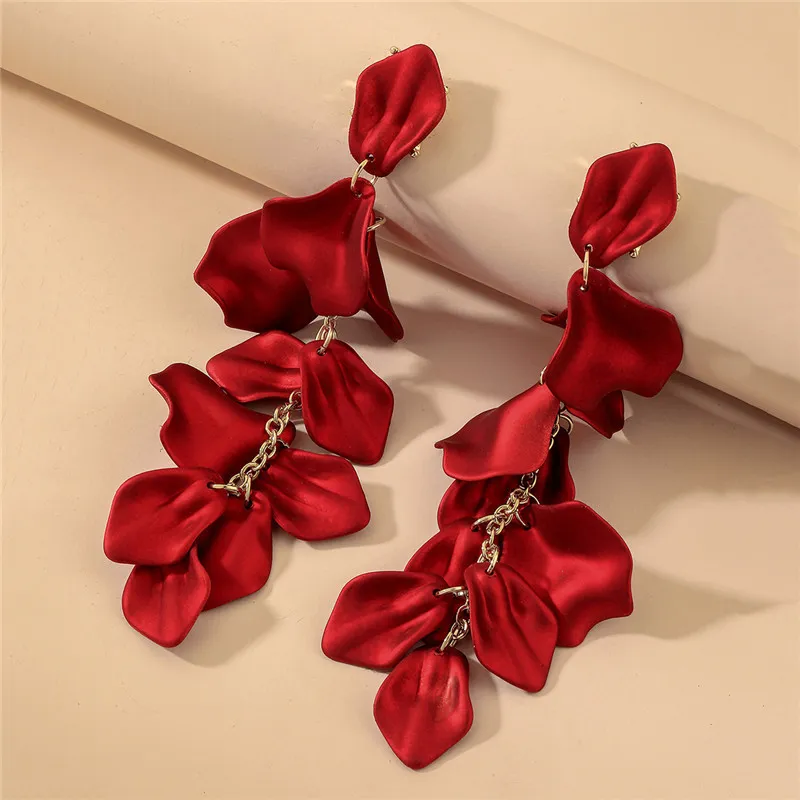 Temperament Creative Rose Petal Pendant Alloy Drop Earrings for Women