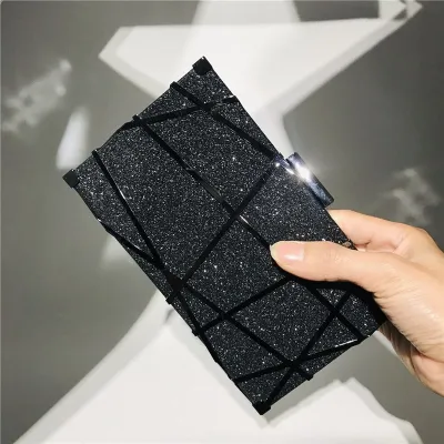 Women Chic Irregular Stripe Sequin Clutch Square Evening Bag