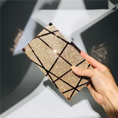 Women Chic Irregular Stripe Sequin Clutch Square Evening Bag