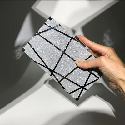 Women Chic Irregular Stripe Sequin Clutch Square Evening Bag