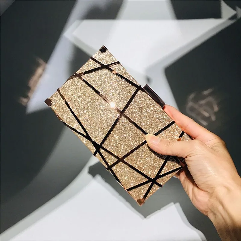 Women Chic Irregular Stripe Sequin Clutch Square Evening Bag