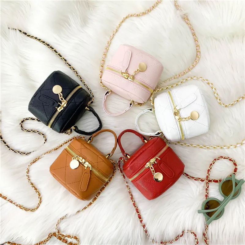 Girls Casual Solid Color Diamond Pattern Box Design Handle Crossbody Bag for Toddler