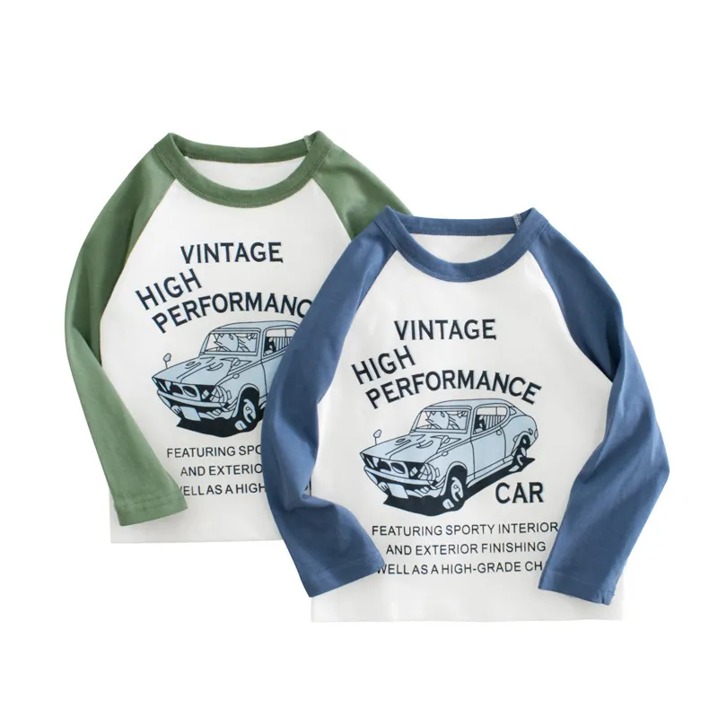 Boys Casual Round Neck Long Sleeve Car Letter Pattern T-shirt