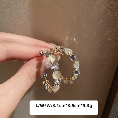Temperament Rhinestone Opal Decorative Alloy Stud Earrings for Women