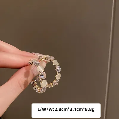 Temperament Rhinestone Opal Decorative Alloy Stud Earrings for Women