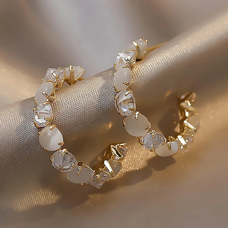 Temperament Rhinestone Opal Decorative Alloy Stud Earrings for Women