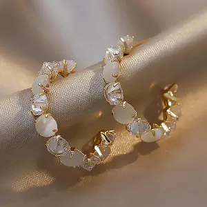 Temperament Rhinestone Opal Decorative Alloy Stud Earrings for Women