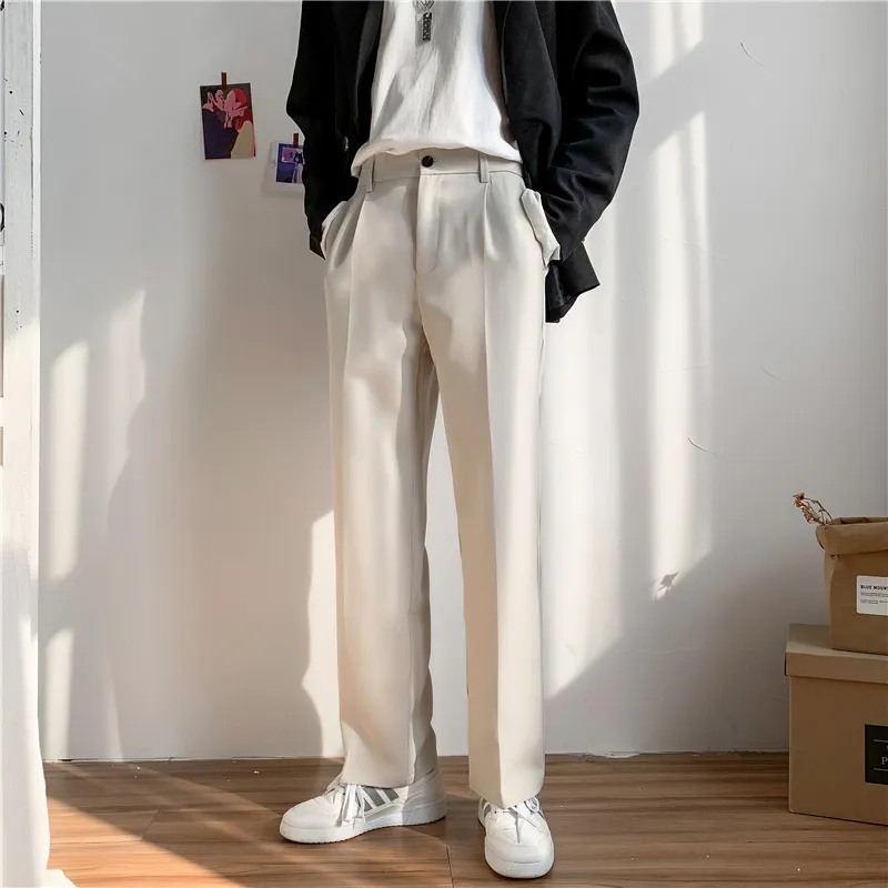 YFWJD White Autumn Highwaist Trousers Men Formal Pants Slim Fit Business  Casual Suit (Color : D, Size : 32) : : Clothing, Shoes &  Accessories