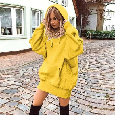 Women Casual Athleisure Solid Color Loose Pocket Hoodie