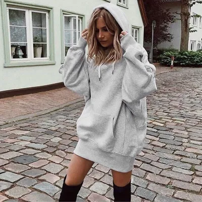 Women Casual Athleisure Solid Color Loose Pocket Hoodie