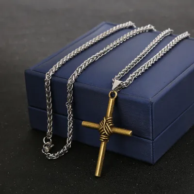 Men Punk Vintage Simple Solid Color Cross Pendant Alloy Snake Chain Necklace