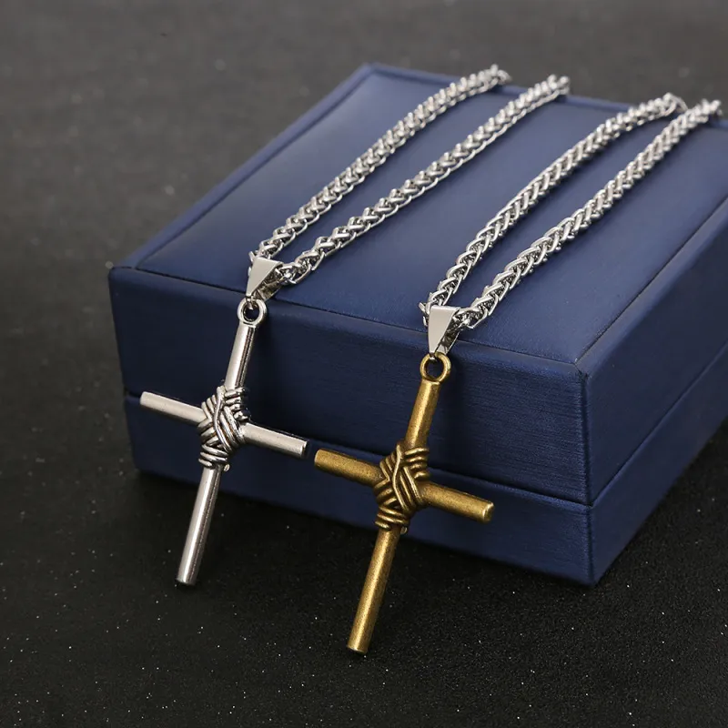 Men Punk Vintage Simple Solid Color Cross Pendant Alloy Snake Chain Necklace