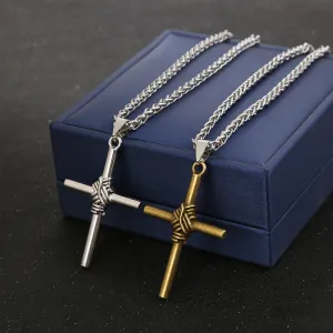 Men Punk Vintage Simple Solid Color Cross Pendant Alloy Snake Chain Necklace