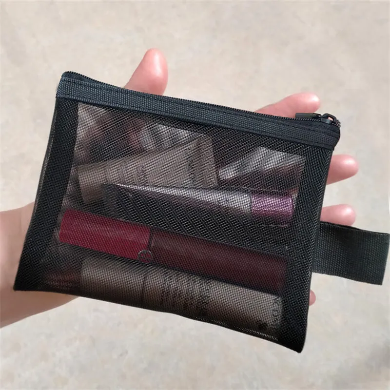 Sweet Lady Nylon Mesh Cosmetic Bag Portable Envelope Pouch Solid Color
