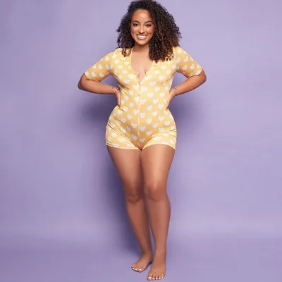 S-5XL Plus Size Women Heart Print Short Sleeve Rompers