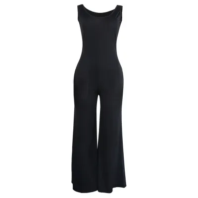 S-3XL Women Round Neck Sleeveless Solid Color Wide Leg Jumpsuits