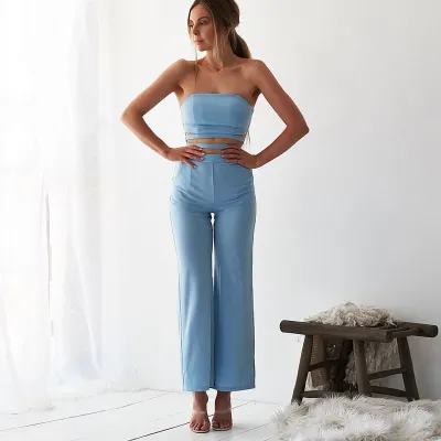S-XL Strapless Sleeveless Hollow Solid Color Jumpsuits for Women