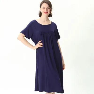 XXL-7XL Women Cotton Round Neck Short Sleeve Loose Nightdress Solid Color