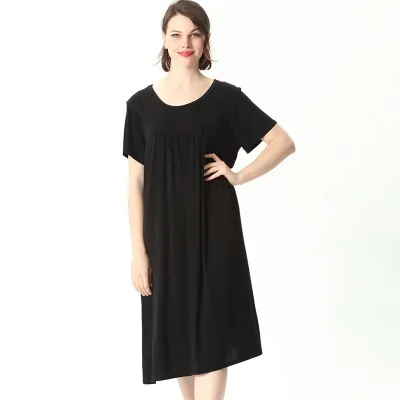 XXL-7XL Women Cotton Round Neck Short Sleeve Loose Nightdress Solid Color