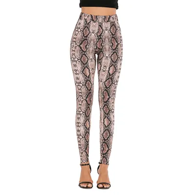 S-XL Women Fashion Graphic-Print High-Waisted Skinny Pants