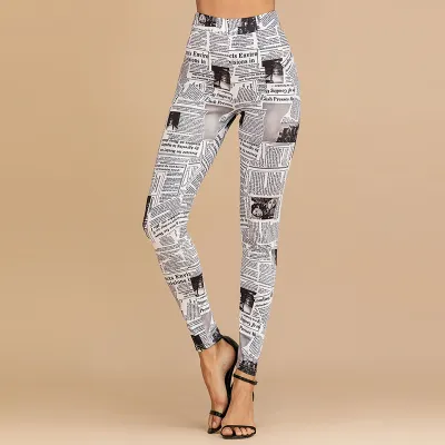 S-XL Women Fashion Graphic-Print High-Waisted Skinny Pants